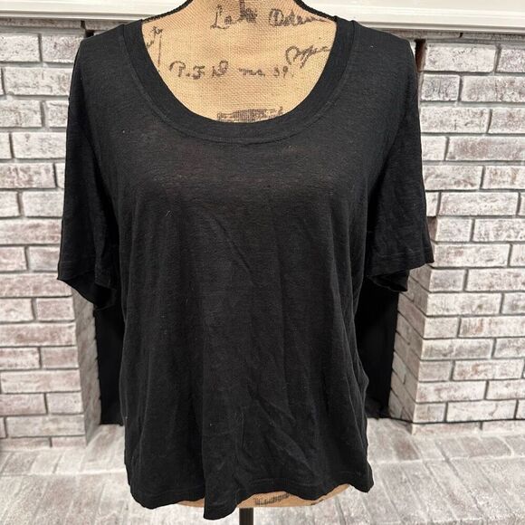 FRAME Easy True Tee in Noir 100% Organic Linen Raw Hems, Women's Medium - Picture 2 of 8